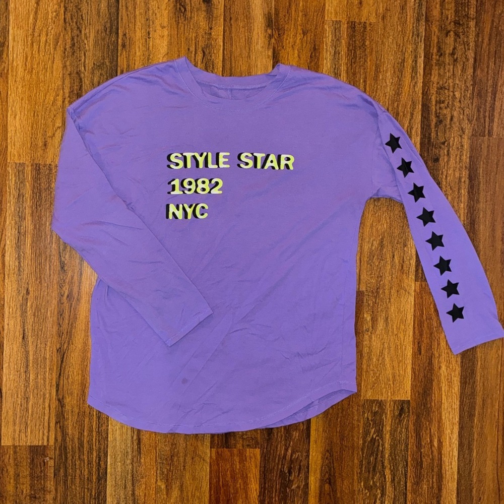 Flirtitude Active Womens Purple Style Star 1982 NYC Long Sleeve Graphic Tee L